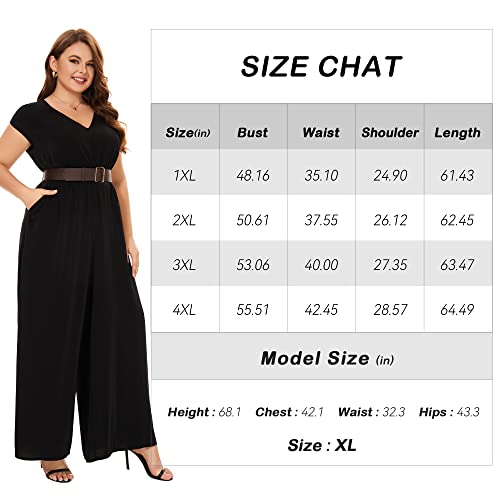 Tanmolo Jumpsuits For Women Dressy Deep V-Neck Plus Size Long Romper Classy Pantsuits Wide Leg Jumpsuit,Black,1Xl #TOP6