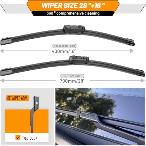 Image of AUTOBOO Windshield Wiper Blade Replacement for Toyota Prius 2016-2022 | Fits Prius 2016-2022, 28 inch+16 inch front windshield wiper blades, 2-pack, OEM quality, all-season performance