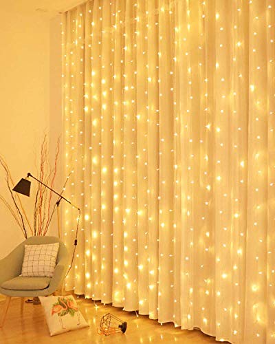 Litogo Rideau Lumineux, 3M*3M Rideau Guirlande Lumineuse 300 LED USB Rideau Lumière Interieur 8 Modes Télécommande minuterie Deco pour Rideau De Mariage Patio Etanche Fête De Noël Chambre Décoration