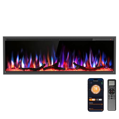 R.W.FLAME 50" Recessed and Wall Mounted Smart Electric Fireplace, Alexa/WiFi