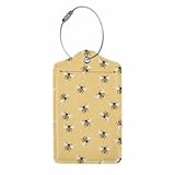Numland Luggage Tag Yellow Bee,Stainless Steel Ring Leather Luggage Tag for Travel Bag Suitcase