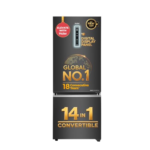 Haier 325 L 2 Star Frost Free Triple Inverter Double Door Bottom Mount Refrigerator, Digital Touch Display & 2X Bigger Fresh Storage (HEB-332GBA-P, GE Black, 14 In 1 Convertible Modes, 2026 Model)
