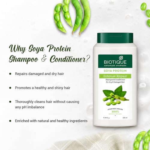 Image of Biotique Bio Soya Protein Fresh Nourishing Shampoo | Repairs Dry and Damaged Hair |Maintains pH Balance |Promotes Healthy Shiny Hair| Prevents Color Fading | All Skin Types | 340ml