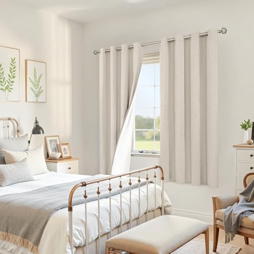 Image of YoungsTex Oatmeal Linen 100% Blackout Curtains 68 Inch Length for Bedroom, Full Room Darkening Thermal Insulated Drapes with Grommet Heat Blocking for Short Living Room, 2 Panels, 52 X 68 Inch