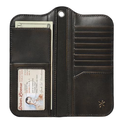 Image of House of Jack Co. Skull Grommet Long Bifold Wallet for Men, Add Your Chain Biker Wallet, Full Grain Cowhide Leather Wallet, Black