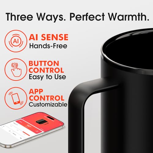 Vsitoo S3 Plus 14oz Heated Coffee Mug - Temperature Control Smart Mug with Mug Warmer, Auto-Sensing AI Heats Drinks to 120-150°F Hands-Free.Ideal for Home/Office/Gifts,Black