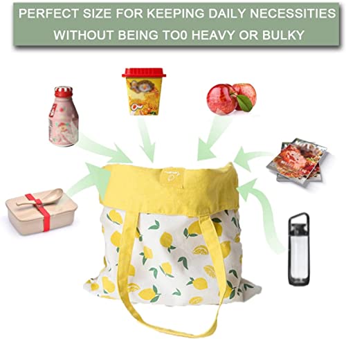 Gold Xiong Padishah Double-Sided Canvas Tote Bag, Reusable Shopping Bag, Canvas Shoulder Bag, Fruit Pattern Canvas Tote Bag, Double Sided Durable Foldable Canvas Shopper Bags(Lemon Yellow) #TOP1