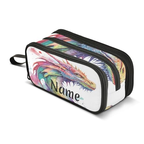 Image of Custom Watercolor Dragon Pencil Case Box Boys Girls Personalized Name Large Pencil Pouch Stationery Pen Bag Organizer for Kids Adults School Office