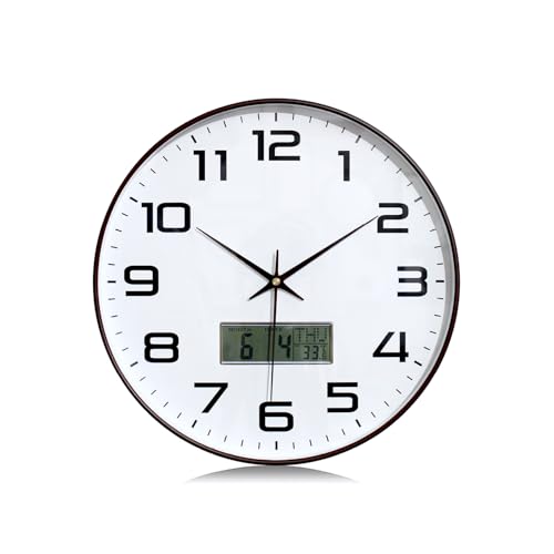Image of RANDOM Premium Wall Clock, Black Plastic Frame, Gold 3D Numbers, 32 cm, Silent Sweep, HD Reinforced Glass (Digital Brown)