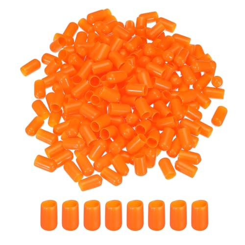 Image of MECCANIXITY 200pcs 8mm(5 /16 inch) Rubber End Caps Cover PVC Vinyl Screw Thread Protector Round Wire Shelf Caps for Screw Bolt Pipe Fence Post, Orange