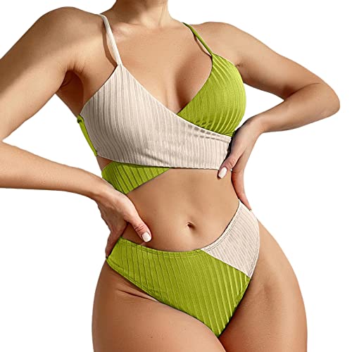 Tankini pour femme vert taille M avec armatures et volants amovibles