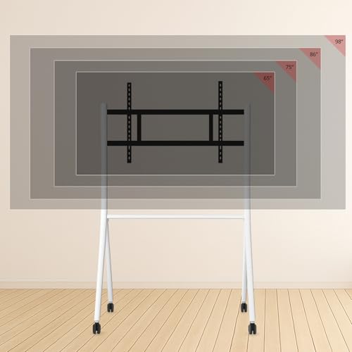 Image of GTEK White Mobile Stand for Smart Boards 55 inch-98 inch - Stable Cart with Lockable Wheels for Classroom, Office, Home, Interactive Whiteboard (MSW-01)