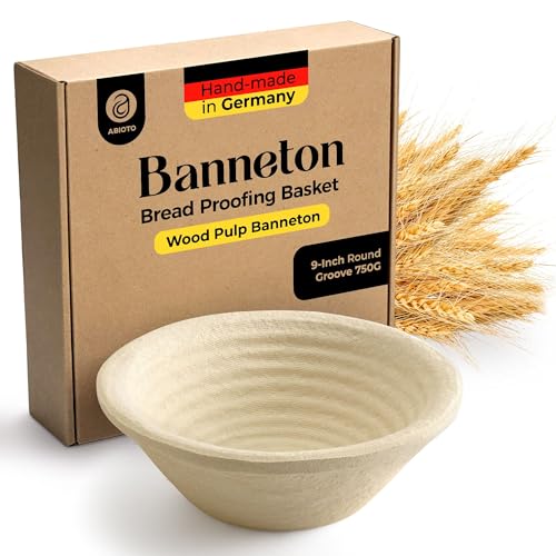 Cesta redonda de 8.5 pulgadas para pulpa de madera Banneton a prueba de pan, 1.5 libras, patrón ranurado, pulpa de madera natural antiadherente prensada para mayor durabilidad, hechas en Alemania,