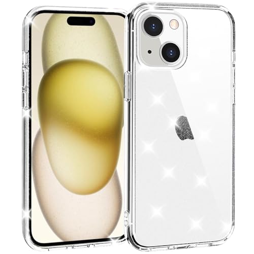 TENOC Phone Case Compatible with iPhone 15, Glitter Case Clear Sparkling Protective Bumper Cute Cover for Girls Women