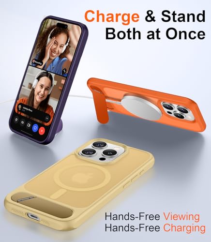 Image of Magnetic Compatible with iPhone 15 Pro Case, [Built-in Invisible Kickstand][Compatible with MagSafe] [Military Grade Shockproof] Slim Translucent Matte Phone Case for iPhone 15 Pro 6.1 inch