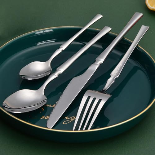Image of Dessert Spoons Set of 4 | Korean Vintage Style Flatware Ice Cream Spoon Set | Dishwasher-Safe Stainless Steel Cutlery for Home, Restaurant & Gift Giving (Sterling Silver)