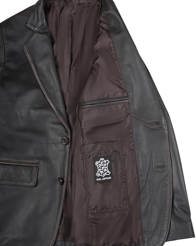 Image of fjackets Mens Leather Jacket - Real Lambskin Leather Blazer, Notched Collar Sport Coat for Men