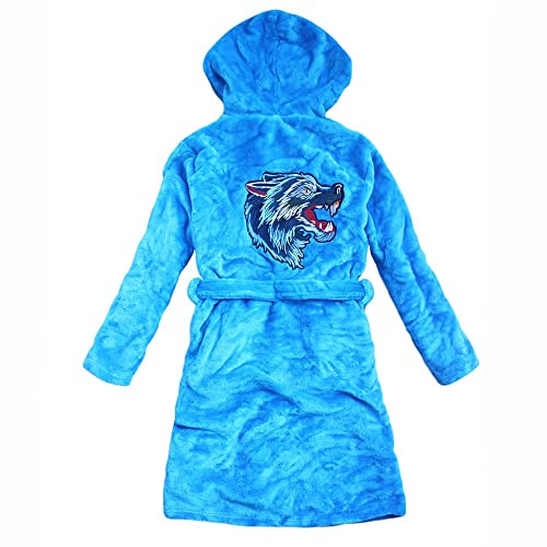FEETOO] Wolf Embroidery Series Children's Bathrobe Sky Blue Boy's Nightgown (as1, numeric, numeric_14, regular, blue)