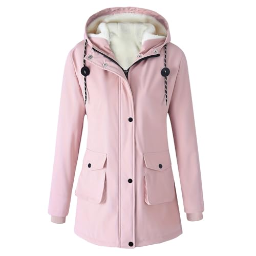 Chaqueta de lluvia para mujer con capucha polar, abrigo de gran tamaño repelente al agua