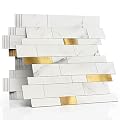 M MOFIT Backsplash Tile for Kitchen Peel and Stick Stone Matte Finish,Bathroom Tiles Stickers 3D Wall Panel Linear Mosaic Marble Backsplash Waterproof(10sheets,White Gold)
