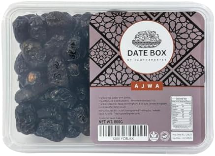 Date Box Ajwa Dates 800g Natural Dates Soft, Chewy and Naturally Sweet Dates No Added Sugar, Preservatives or Artificial Flavours Product From Saudi Arabia Pack of 1