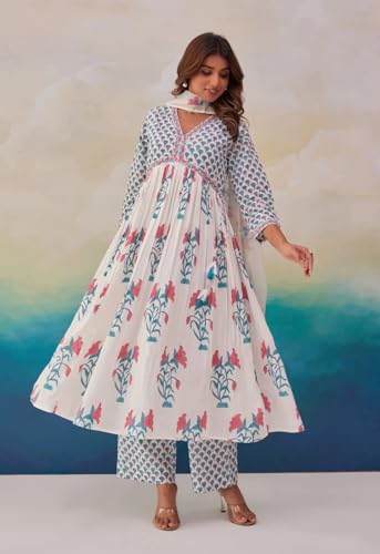 Image of ANNI Designer Women's Rayon Blend Printed Anarkali Kurta with Pant & Dupatta