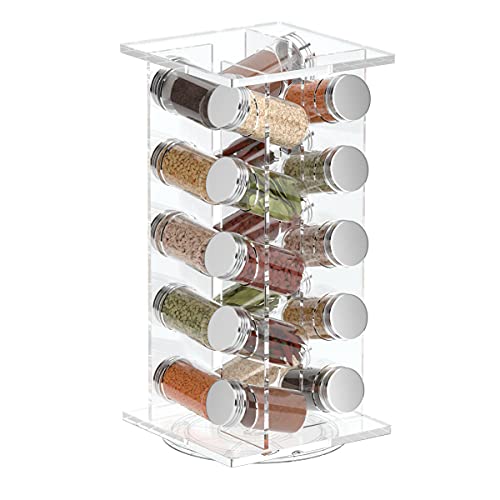 FEMELI Revolving Spice Rack,Spice Tower Organizer for Countertop with 20 Free Refill Jars and Labels,Acrylic