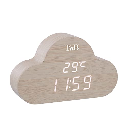 T'nB - Réveil Matin Numérique Cloudy, Alimentation Filaire sur Secteur, 3 Alarmes Programmables,...