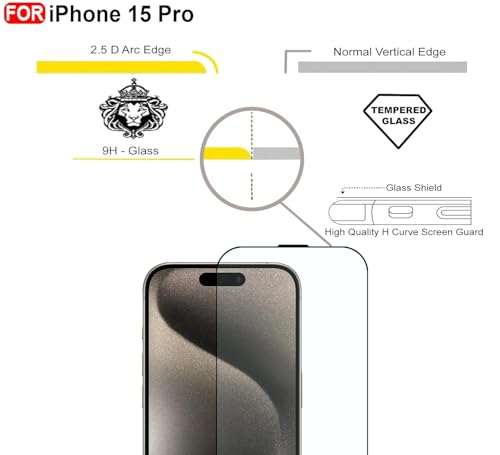 Image of Premium Tempered Glass Screen Guard Compatible With Iphone 15 Pro (6.1 Inch) | 9H Hardness | Edge to Edge Protection | Anti Scratch | Bubble Free Installation | HD Clear