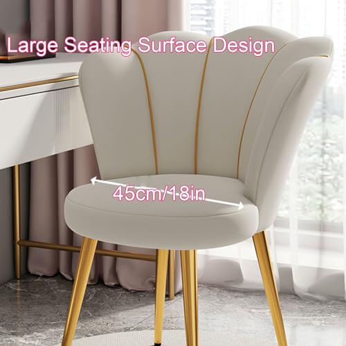 Fauteuil Avec Dossier Pétale Chaise Coiffeuse Relax De Salon, De Chambre, Fauteuil De Cuisine Et Salle à Manger Avec Pieds En Or ,dossier Petal, Blanc