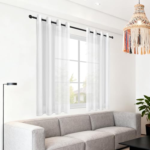 ZJUNLI Cortinas Salon Modernas 380 x 250 cm con Ojales Dormitorio Translúcidas Visillos Paneles Translucido Moderno para Sala Cuarto Dormitorio Comedor Cocina Salón, Blanco