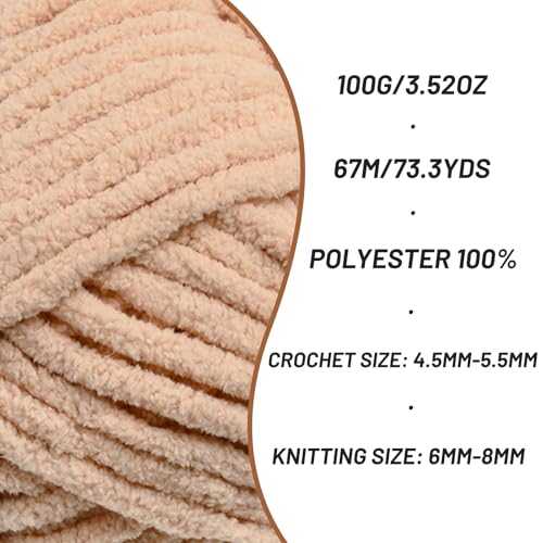 Image of 3 Pack Chunky Chenille Yarn for Crocheting, Baby Yarn for Crocheting Soft Blankets, Bulky Yarns for Crochet Amigurumi, 300g (223yds) Fluffy Velvet Yarns for Hand Knitting (3 Apricot)