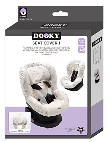 Dooky Grupo 1 Protector de asiento de coche universal, con funda a juego para el cojín de la cabeza (arnés de 3 y 5 puntos, se adapta a la mayoría de los asientos), Dandelion - imagen 5