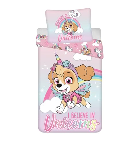 Jerry Fabrics Paw Patrol - Juego de cama infantil I Believe in Unicorns – Skye Unicornio, 140 x 200 cm + funda de almohada 70 x 90 cm, 100% algodón