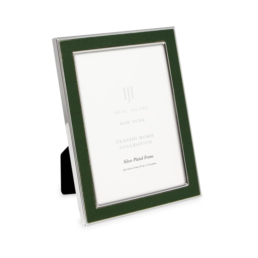 Isaac Jacobs 4x6 Olive Leather with Silver Metal (Vertical & Horizontal) Picture Frame, Suede Border w/Black Fabric Easel, Wall-Mountable, Made For