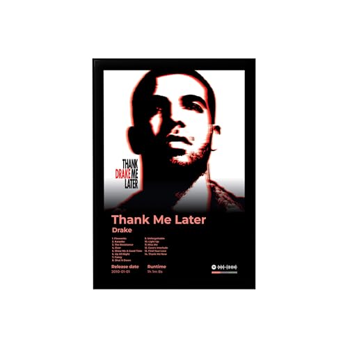 Image of BLINKART Drake - Thank Me Later Wall Photo Frames | Wall Art for Bedroom, Living Room, Studio or Office | Album Cover Print with Spotify Song Link QR Code | Gift for Fans - 8x12 In