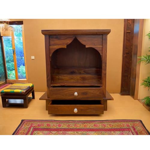 Image of Wudniture Sheesham Wood Handcraft Temple for Home & Office | Wooden Temple - Walnut Brown