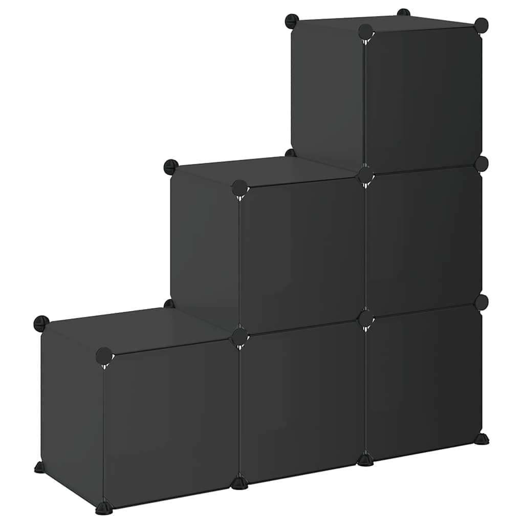 Estantería de Cubos 6 Compartimentos Negro PP | Estructura de acero, resistente al agua, montaje fácil, para hogar, dormitorio y oficina