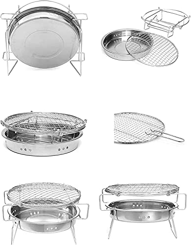 Okrągły grill na węgiel drzewny z przenośną torbą, składany przenośny piec ze stali nierdzewnej, do gotowania na świeżym powietrzu, na kemping, wędrówki, piknik