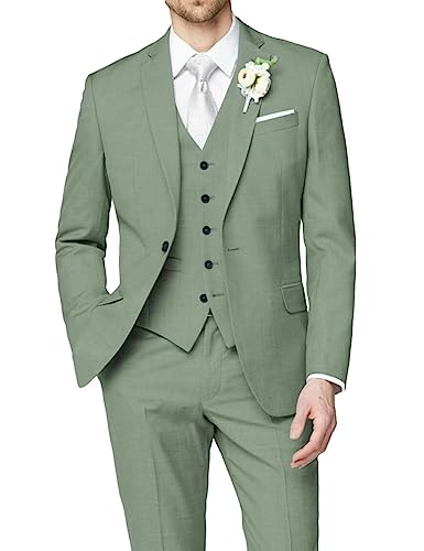 HANBANGWEI Men Slim Fit Suits 3 Piece Wedding Prom Business Groomsmen Suit One Button Blazer Jacket Vest Pants Tuxedo Set