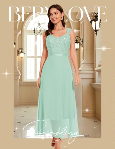 Image of BeryLove Summer Formal Wedding Guest Prom Dresses Sequin Cocktail Evening Lace Elegant Mother of The Bride Dress