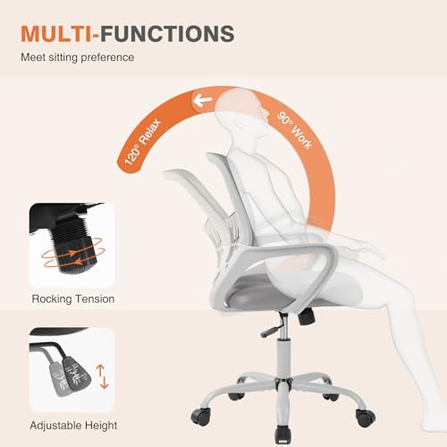Image of Sweetcrispy Home Office Managerial Executive Chair, Ergonomic Mesh Adjustable Swivel Mid-Back Computer Desk Chair with Comfortable Lumbar Support, Comfy Arms for Bedroom,Study