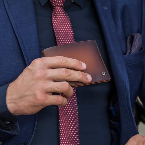 Image of LAPIS BARD Unisex Leather Ducorium Bi Fold Evening Wallet with Additional Sleeve Cognac, Brown