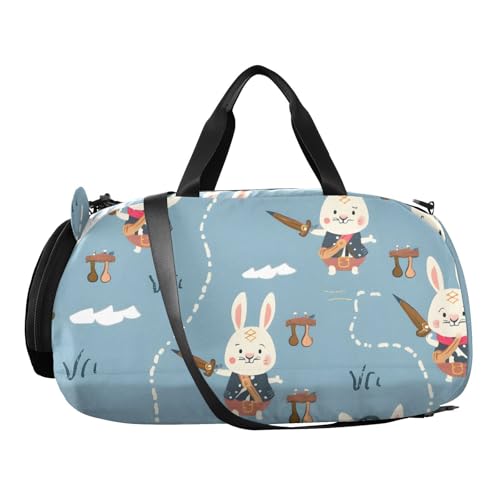 Duffle Bag Kids Gym Bag with Shoes Compartment & Wet Separation Overnight Travel Duffel Bag Pirates Rabbits for Girl Boy2