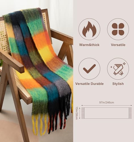 YSense Womens Winter Scarf Chunky Oversized Plaid Thick Blanket Scarf Big Coloured Warm Shawl Wrap4