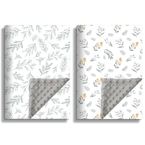 Image of Soft Sage Green Baby Blankets for Unisex Girls or Boys Breathable Gender Neutral Nursery Double Layer Blankets with Dotted Backing and Leaf Printed for Newborn Toddlers 2 Pack (Leaf)
