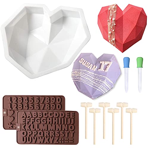 Chocolate Mold Set Chocolate Heart Molds Breakable Heart Mold with Hammer Number and Letter Molds for Cake Decoration Candy Making-Suitable for Various Festivals