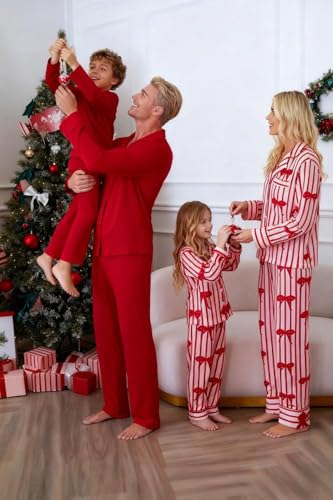 Awoscut Christmas Family Pajamas Matching Sets Button Down Pajamas Santa Claus Holiday Festival Sleepwear4