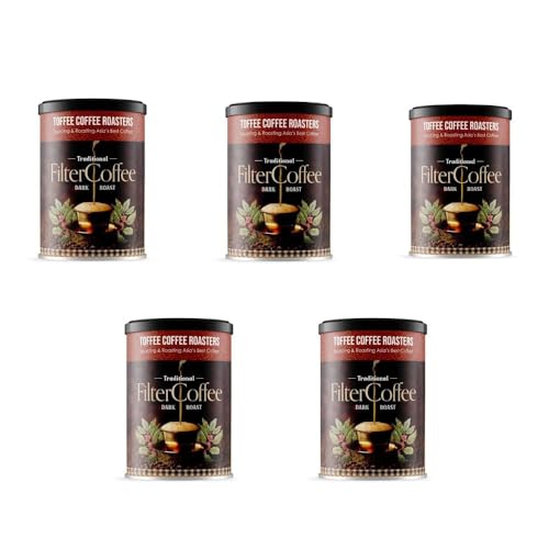 Toffee Coffee Roasters | Pack Of 5 X 200Gm (1000Gms) South Indian Filter Coffee| As Seen On Shark Tank | Specialty Blend | Traditional Dark Roast Signature Filter Coffee, Powder, Jar