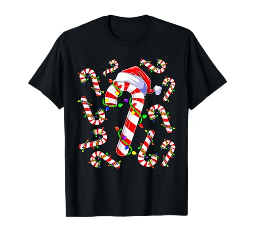 Red and White Christmas Candy Cane Santa Lights Christmas T-Shirt